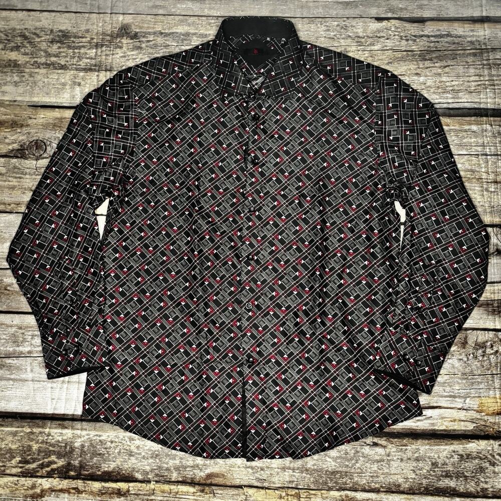 BC Collection Mens Long Sleeved Button Down Shirt Size XL Geometric Black NEW